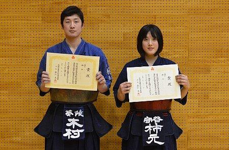 男子個人優勝　木村選手（水戸葵陵）　　女子個人優勝　柿元選手（守谷）